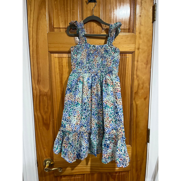 Little Girl Crewcuts Blue Floral Smocked Ruffle Dress Size 8 - Picture 1 of 5